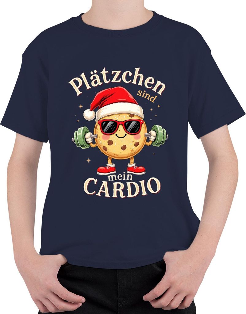 Plätzchen sind mein Cardio Keks Hantel Weihnachten lustig Uni Kinder T-Shirt, Navy, 140