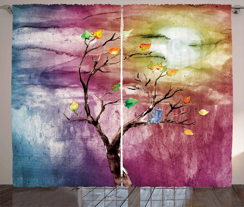 Rideaux de Salon avec Motifs Hibou et Arbre Abstraits 280x225 cm