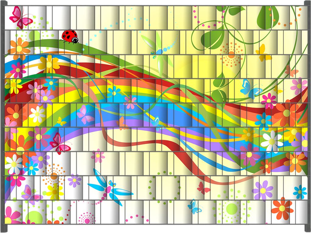 Wallario Zaunsichtschutz mit Motiv Regenbogen im Sommer - Bienchen und Blümchen für Ein- und Doppelstabmatten Zäune in der Größe 250 x 180 cm