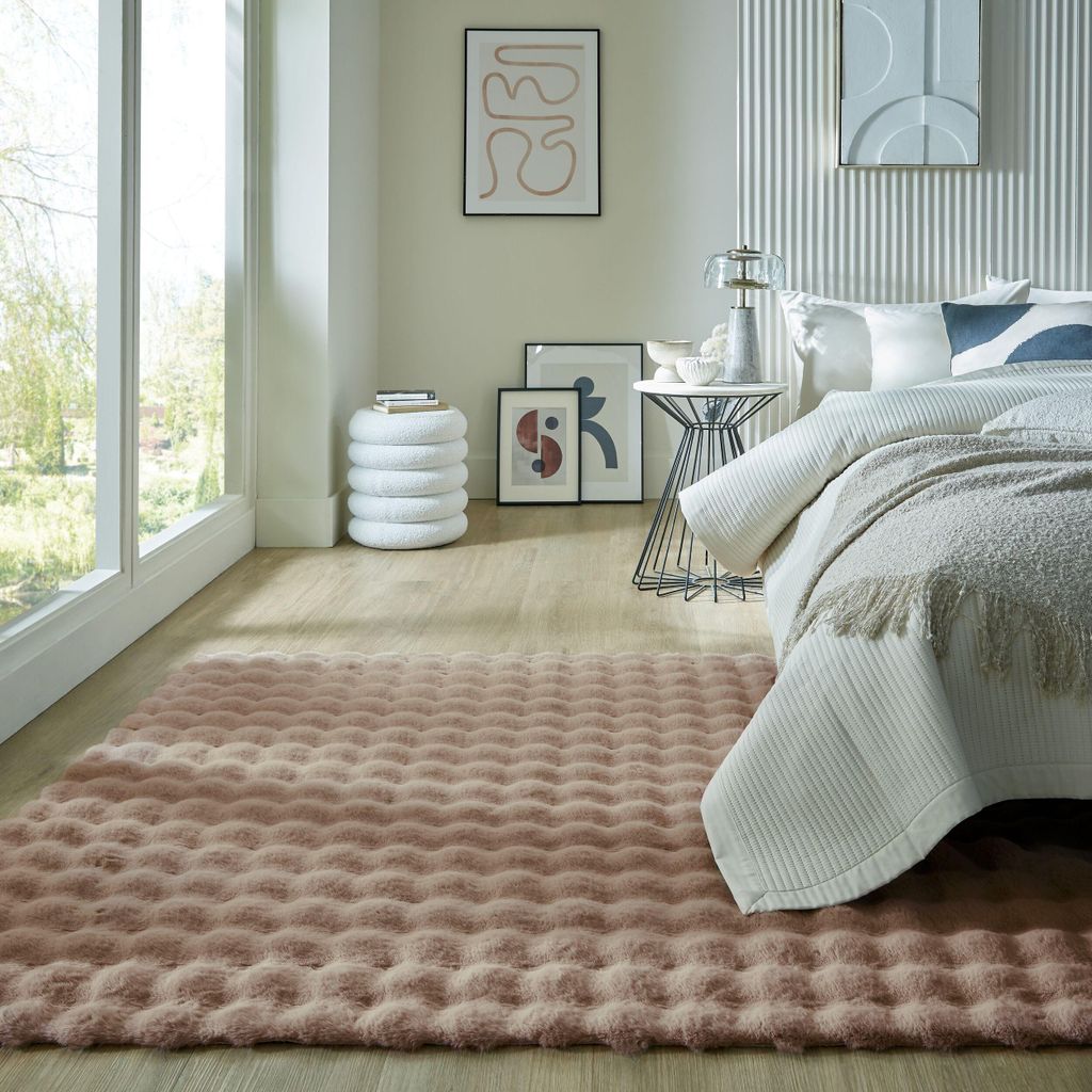 Hochflor Teppich waschbar 3D Waffel Muster, Unifarben, Struktur, Schlafzimmer Taupe Rechteckig 180x290 | 100% Polyester