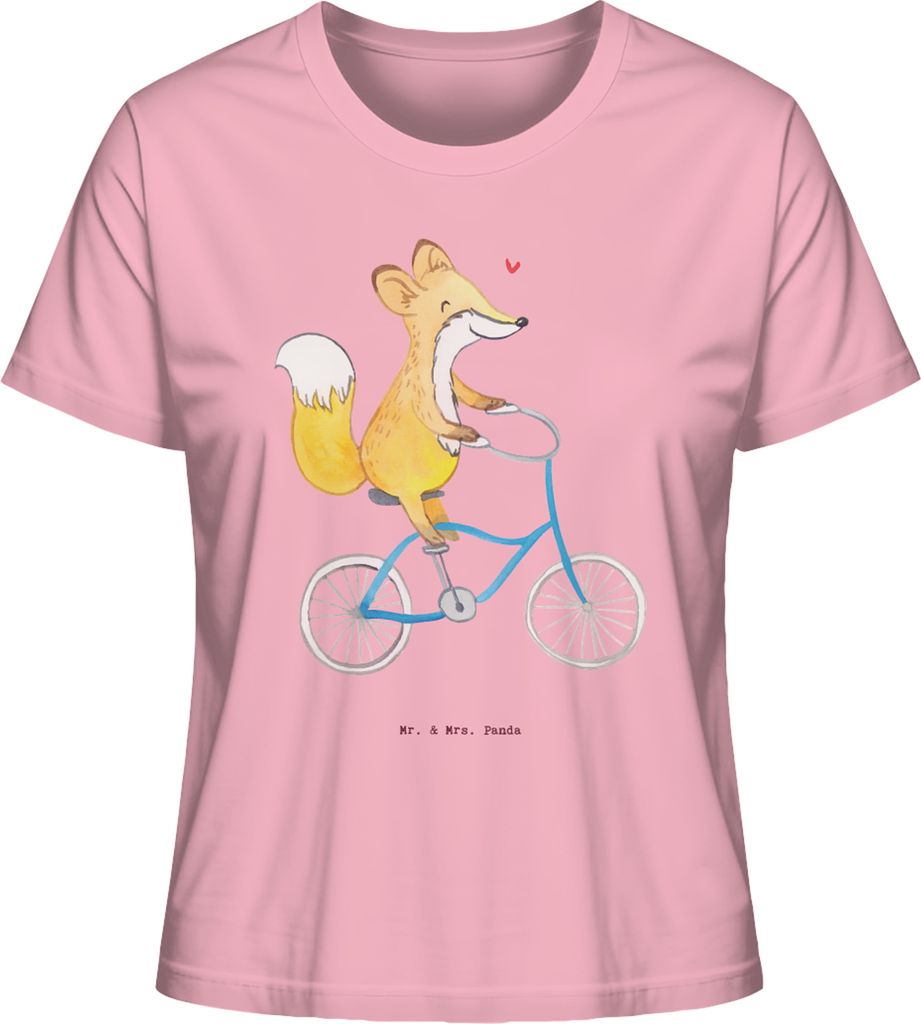 Mr. & Mrs. Panda Basic T-Shirt Damen Fuchs Fahrrad fahren Größe XL - Baumwolle Pink - Geschenk, Trekking, Radeln, Kurzarmshirt, Oberteil, Mountai...