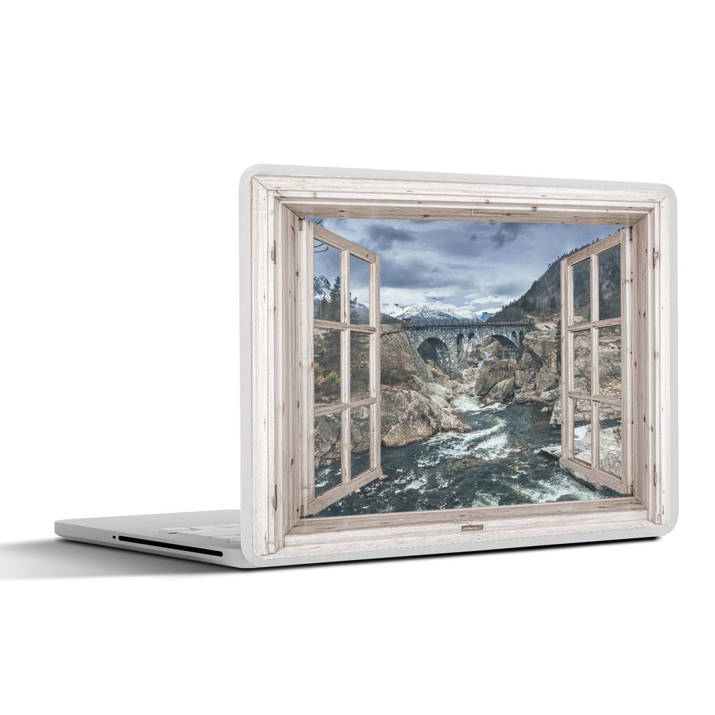 MuchoWow Laptop Aufkleber Sticker Cover Aussicht - Brücke - Wasser 31x22.5 cm - Laptop-Deko
