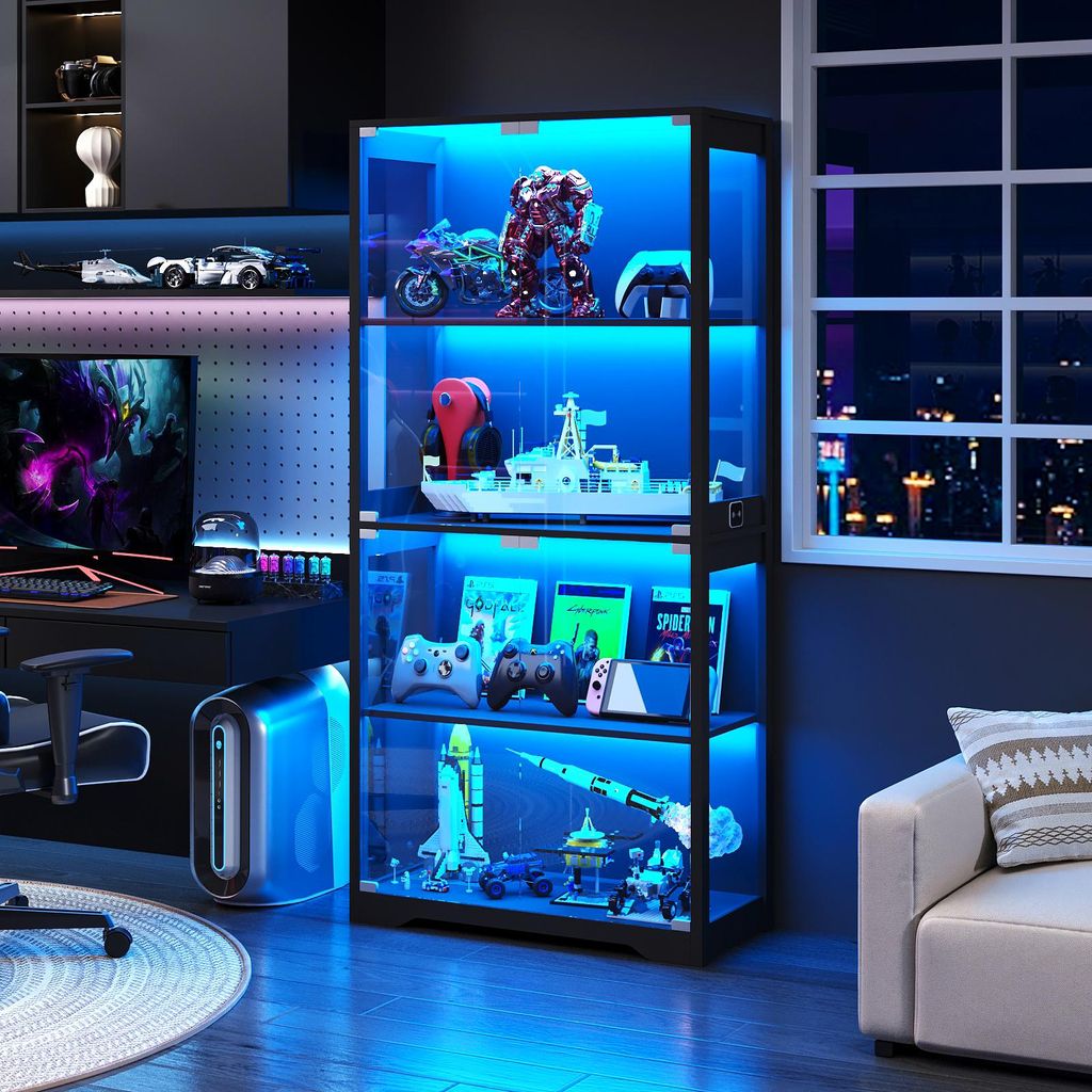 BROTTAR Schwarz Glasvitrine mit LED Beleuchtung 4 Ebenen Produktbild 