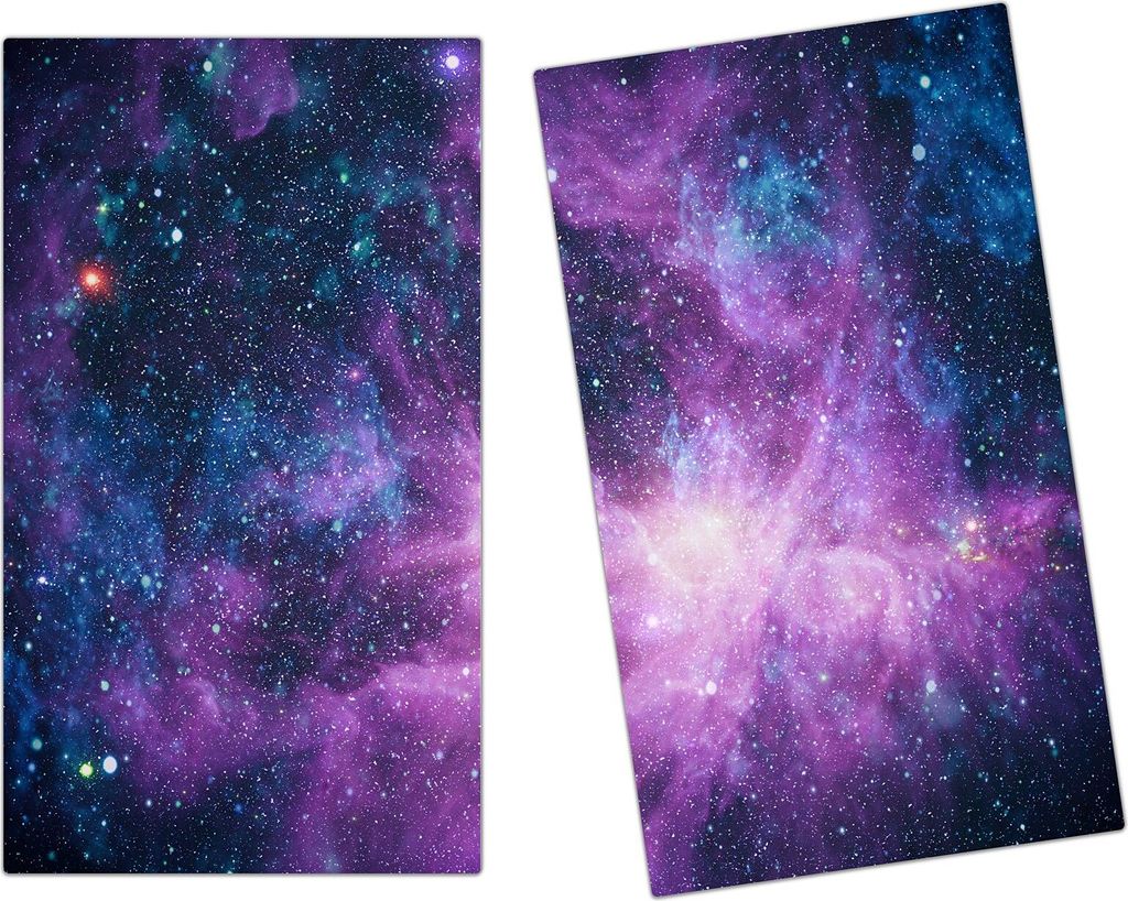 Spritzschutz Herdabdeckplatte Schneidebrett aus Glas Nebel und Galaxien 2-Teilig (60x52cm)