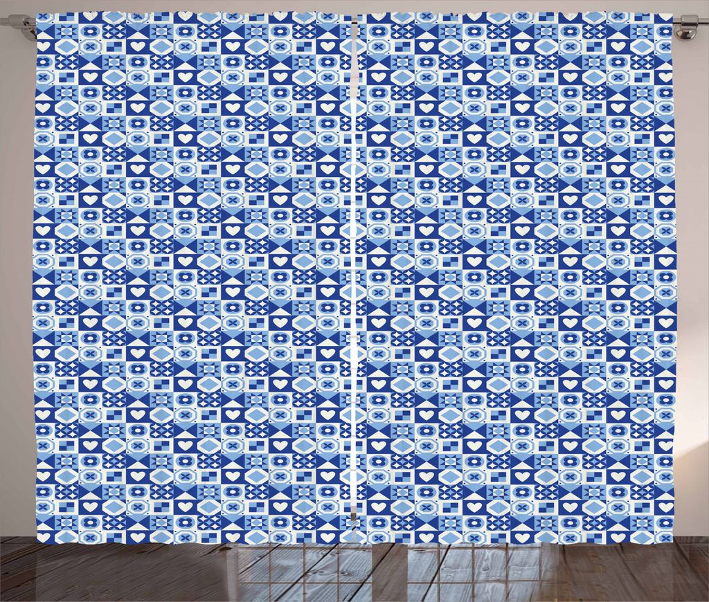 ABAKUHAUS Navy blau Rustikaler Vorhang, Zusammenfassung Grid Squares, Wohnzimmer Universalband Gardinen mit Schlaufen und Haken, 280 x 245 cm, Blas...