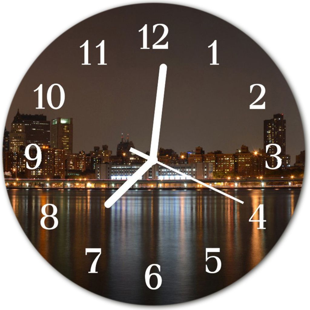 Glasuhr Wanduhr Küchenuhr Echt-Glas 30fi cm Skyline mehrfarbig