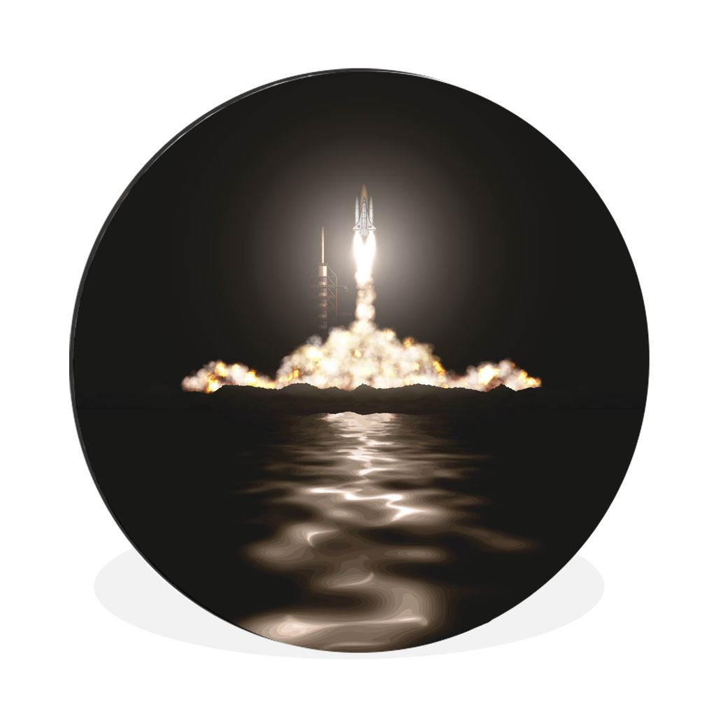 MuchoWow Aluminium Wandkreis Space Shuttle startet ins All Ø 30 cm Wanddeko Modern Wohnzimmer - Wand Bild - Wohnzimmer - Runde Bilder - Alubilde...