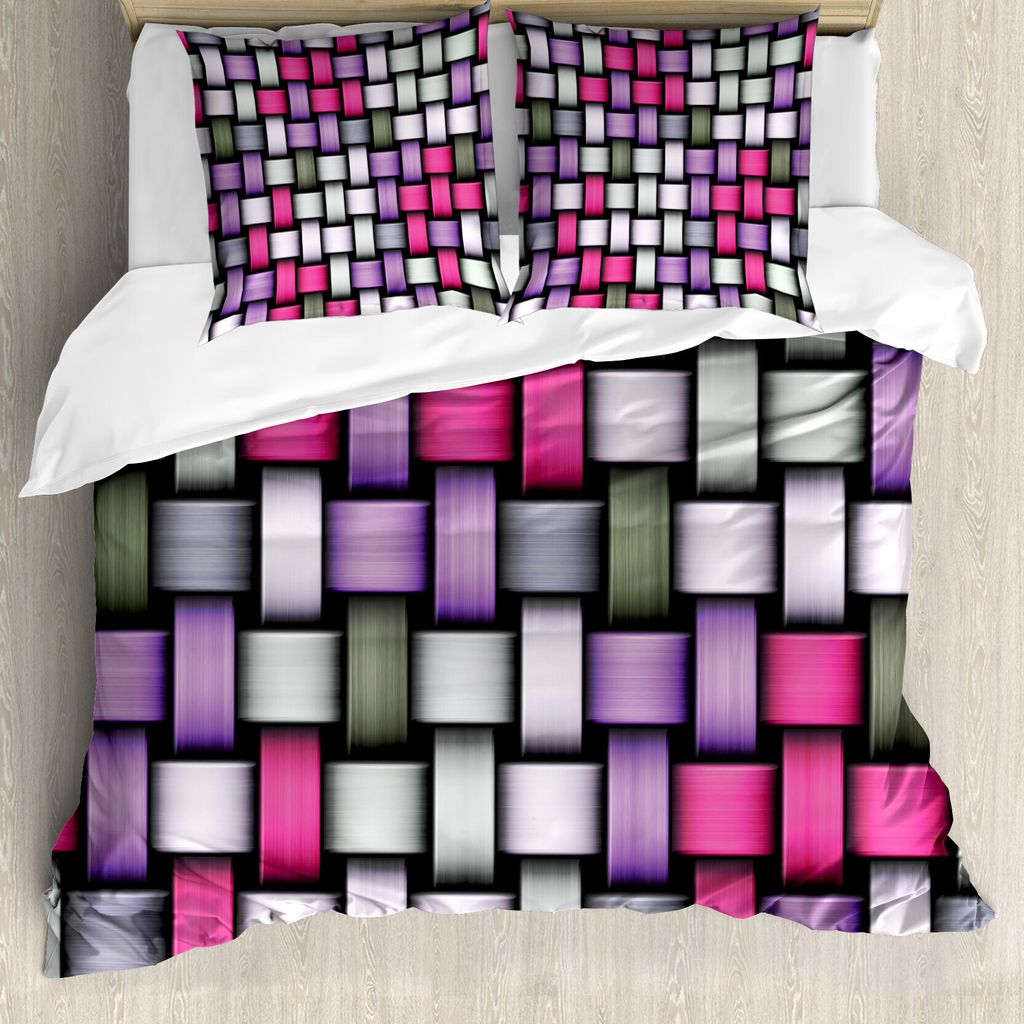 ABAKUHAUS Abstrakt Bettbezug, Yarns Knotenmuster, Milbensicher Allergiker geeignet mit Kissenbezügen, 200 cm x 200 cm - 80 x 80 cm, Grau, Lila, Rosa