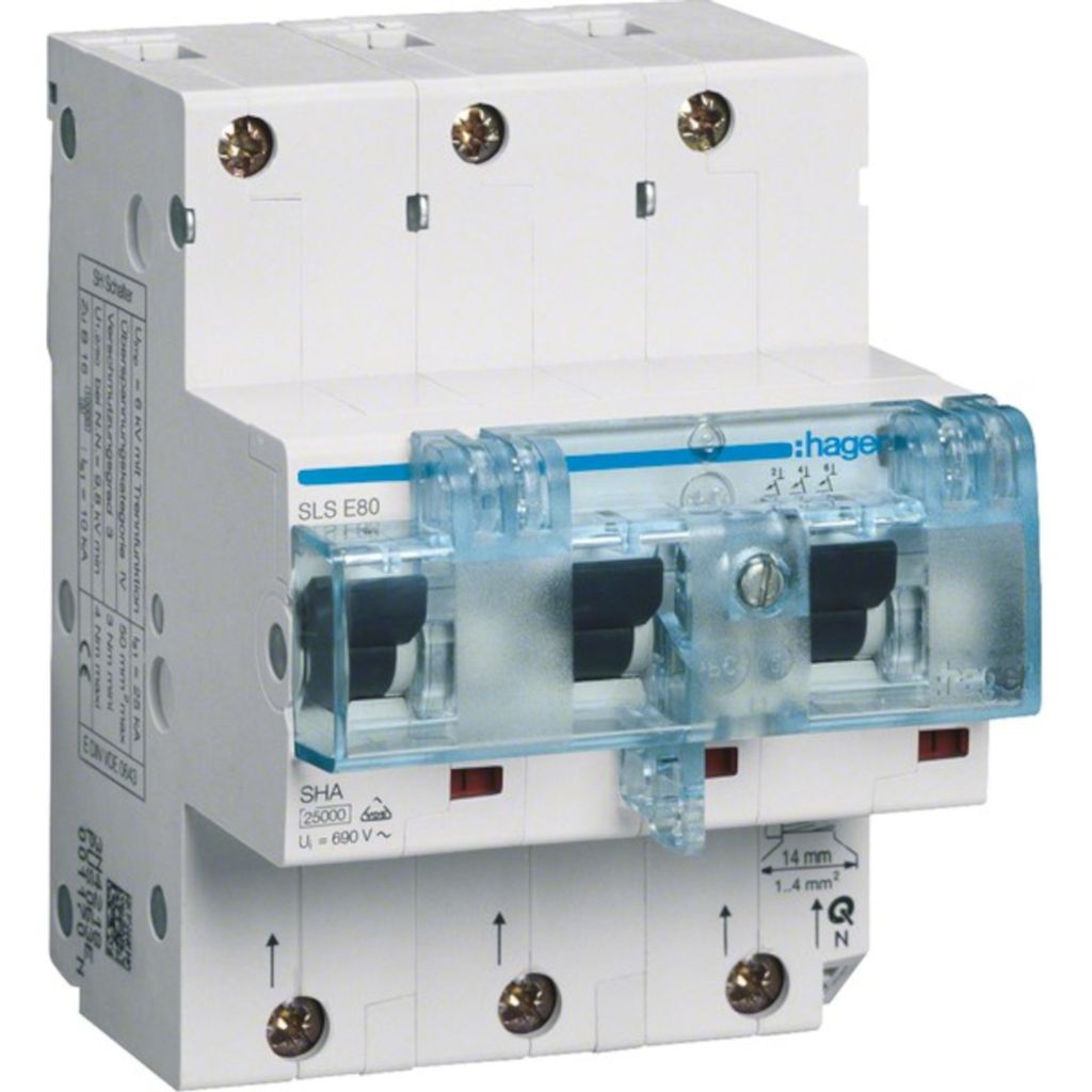 HAGER HTN380E SLS-Schalter 3polig E-80A f. Hutschiene