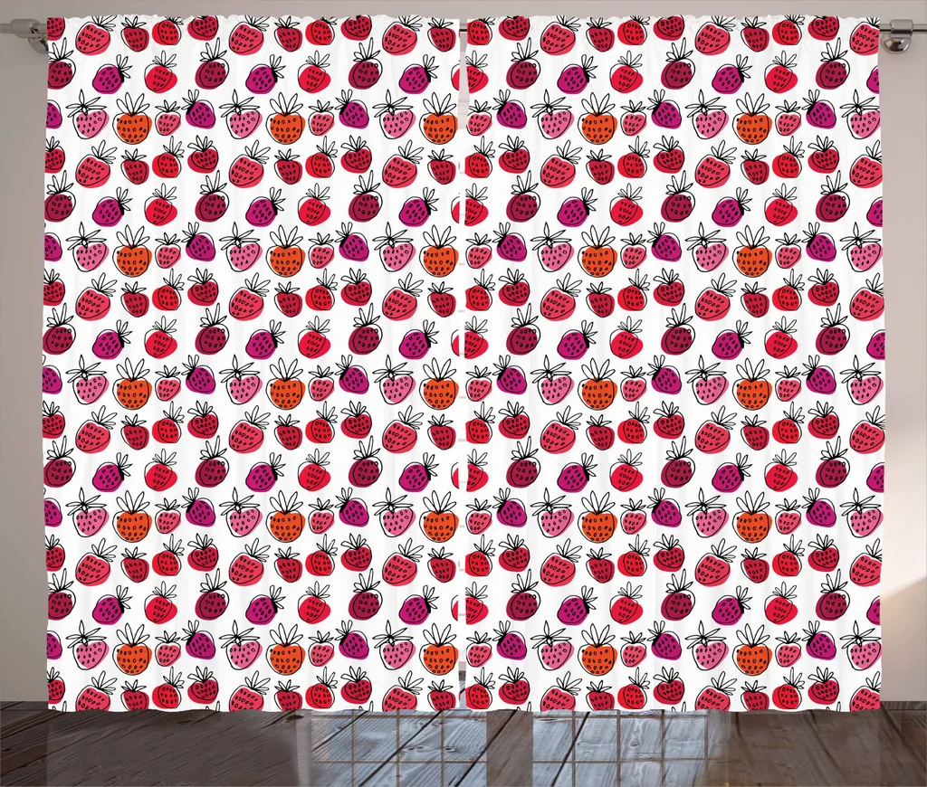 ABAKUHAUS Tenda rustica color fragola, scarabocchi rosa, tenda universale per soggiorno con passanti e ganci, 280 x 245 cm, multicolore