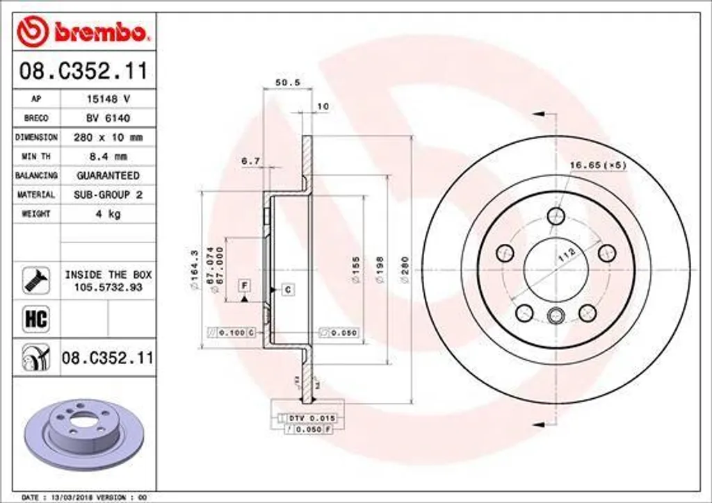 Disque de frein Brembo anti-vibration pour BMW X2 F39 et Mini Cooper