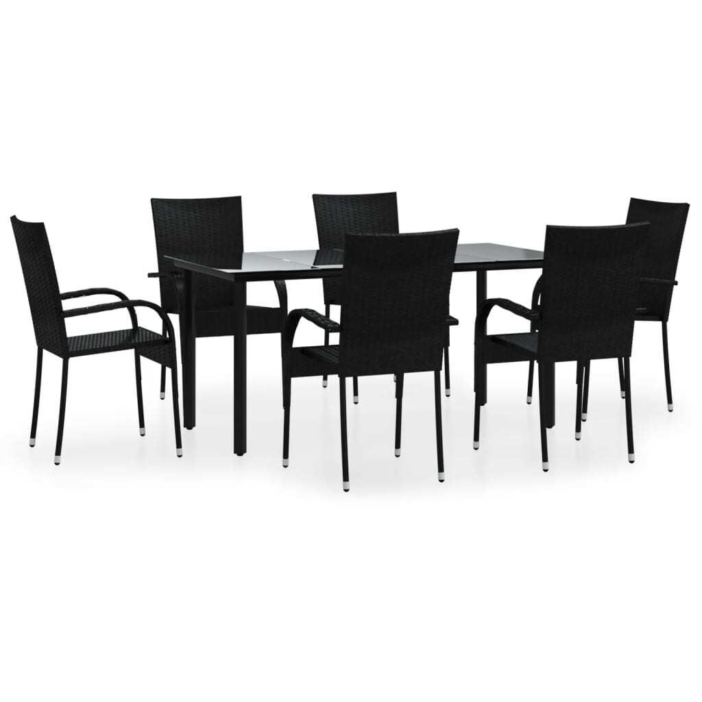 7-tlg. Garten-Essgruppe Schwarz Poly Rattan