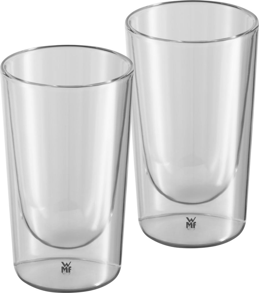 Two clear double-walled glasses are shown against a white background.