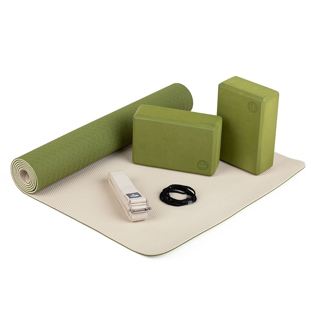 Yoga Set FLOW Yogamatte mit Block & Gurt olive/sand