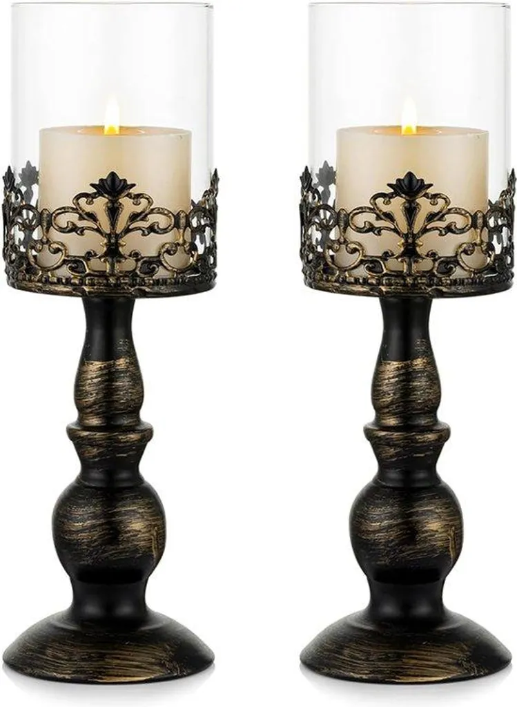 Bougeoirs noirs style ancien 33 cm, finition mate pour grand pilier