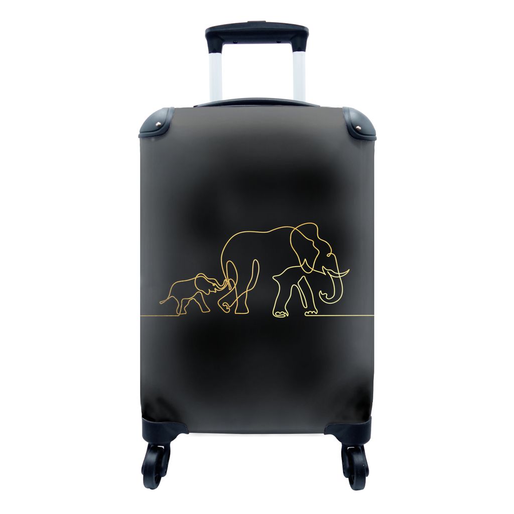 MuchoWow Koffer Handgepäck Trolley Rollkoffer Kleine Reisekoffer mit 4 Rollen - Elefant - Einfach - Gold - Schwarz - Cabin Size < 55x40x23 cm & ...