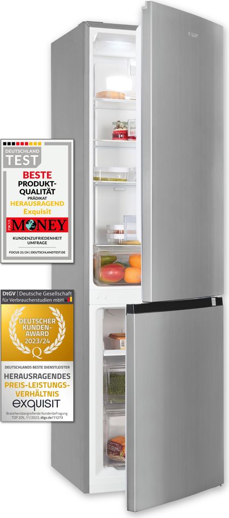 Exquisit Kühl-Gefrierkombination KGC265-70-NF-040C inoxlook | 253 L Volumen | Kühl Gefrierkombination No-frost | Türanschlag wechselbar | Kühlg...
