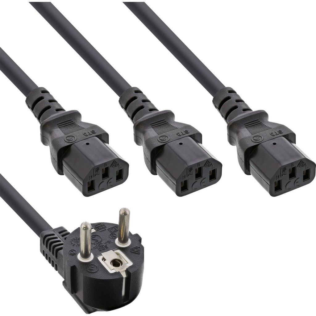 InLine Netz-Y-Kabel, 1x Schutzkontaktstecker zu 3x Produktbild 