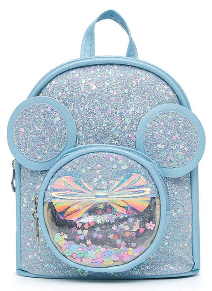 Kinderrucksack mit Pailletten Mausohren Blau 22cm 3L
