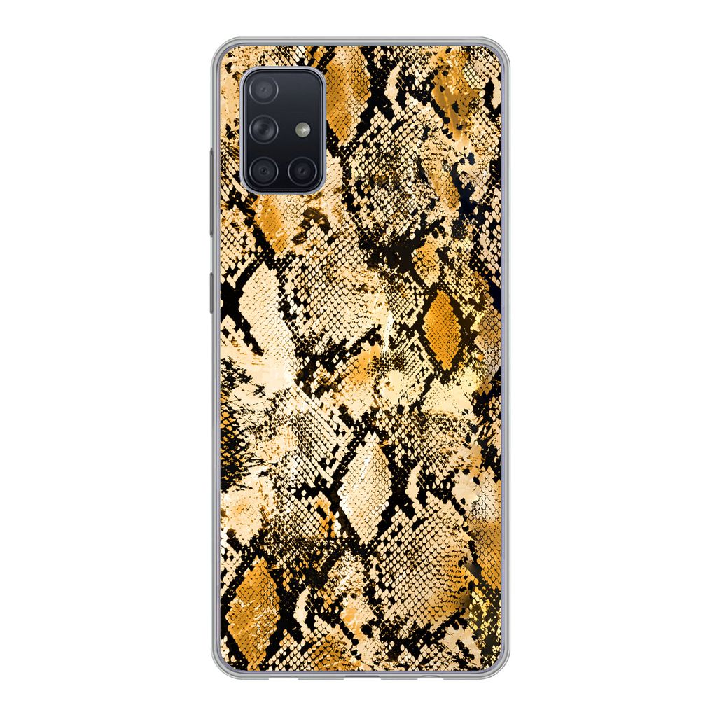 MuchoWow Handyhülle Schutzhülle Hülle für Samsung Galaxy A71 Tiermuster - Schlange - Gold - Schwarz Silikon Softcase Handy Hülle - Kartenbes...