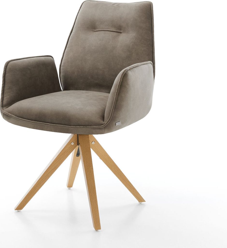 DELIFE Esszimmerstuhl Zoa-Flex Mikrofaser Taupe Vintage Holzgestell kantig Natur Taschenfederkern