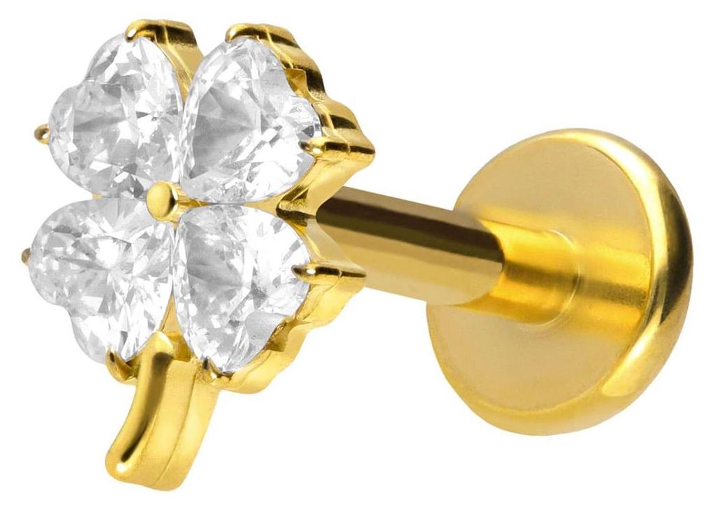 Piercing-Zubehör Titan Labret mit Push Fit KRISTALLKLEEBLATT Gold Stablänge: 10mm | Stabstärke: 1,2mm