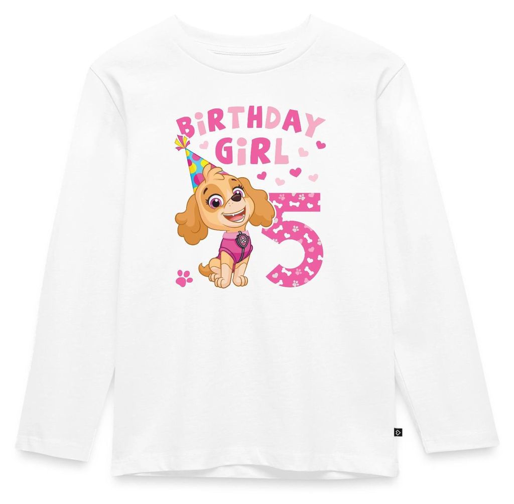 Spreadshirt Paw Patrol Skye 5. Geburtstag Kinder Premium Langarmshirt, 98/104 (2 Jahre), Weiß