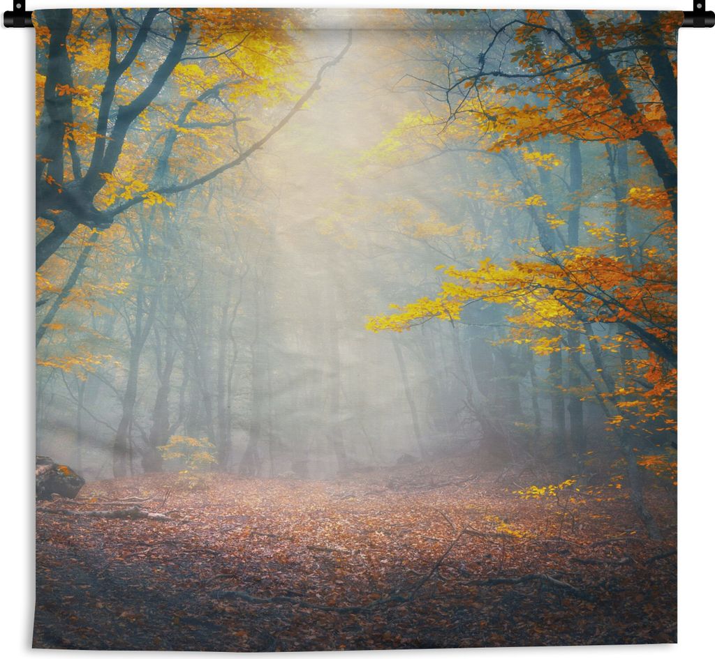 MuchoWow Wandteppich Wandbehang Wald - Nebel - Herbst 120x120 cm Tapisserie Dekoration Wandtuch - Modern - Baumwollgewebe