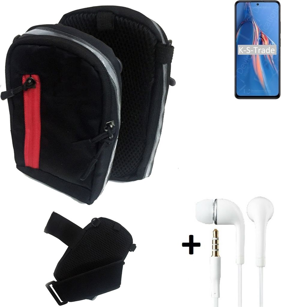 K-S-Trade Outdoor Gürteltasche Holster Umhängetasche + Kopfhörer kompatibel mit Xiaomi Redmi Note 11E Pro schwarz Handy Tasche Case travelbag