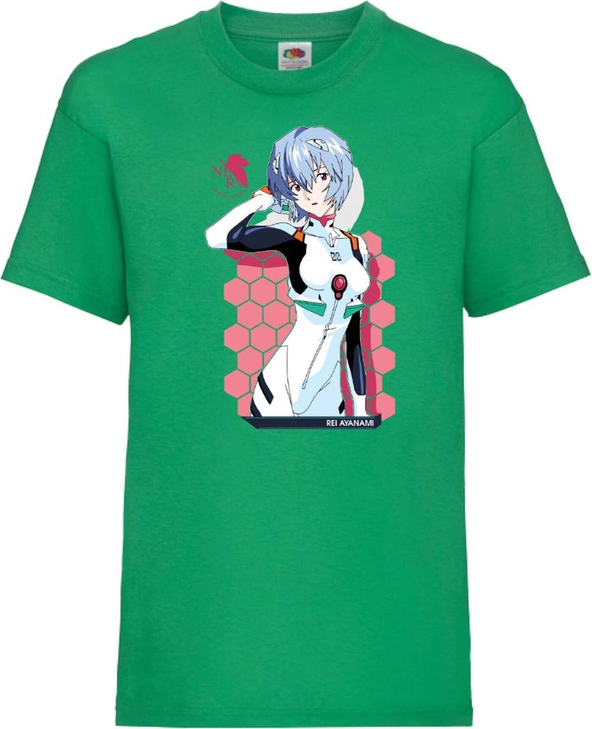 Kinder T-Shirt Neon Anime Genesis Manga Evangelion Rei Ayanami 02 Rei Neon, 5-6 Jahr - 116 / Grün
