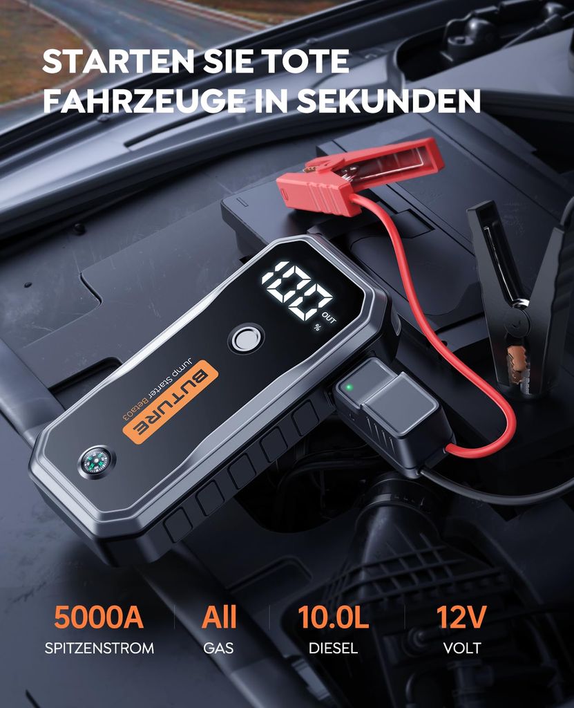 BuTure Auto Starthilfe Powerbank mit Luftkompressor, 3500A
