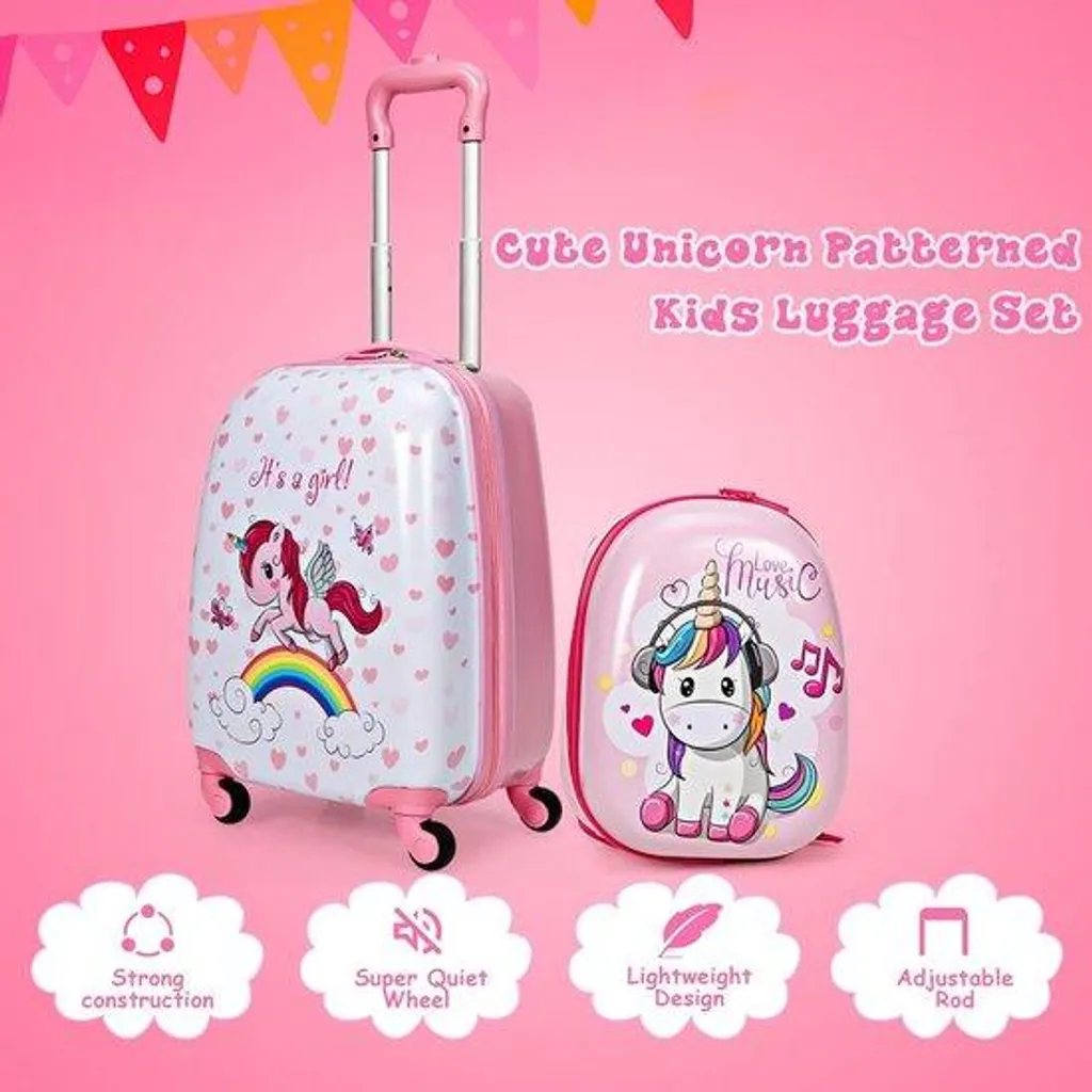 Bagagerie enfant rose avec valise rigide 32cm et sac à dos 40cm