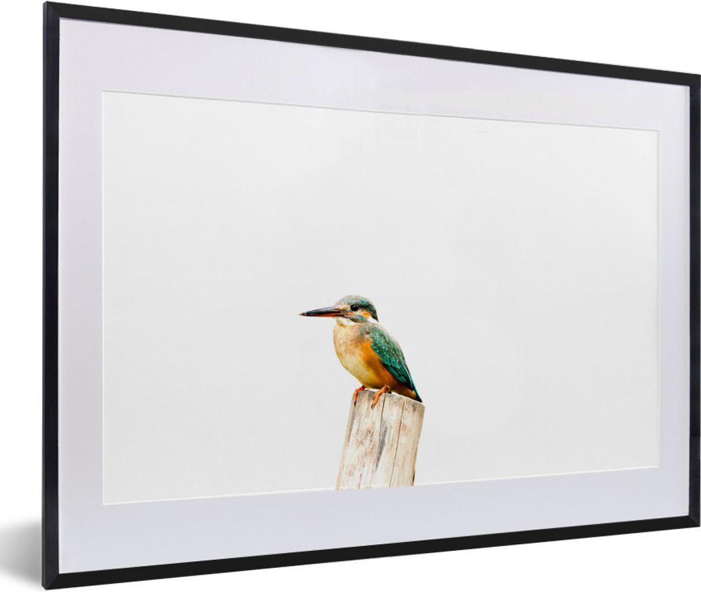 MuchoWow Gerahmtes Poster Eisvogel - Federn - Pfahl 60x40 cm - Poster mit Schwarzem Bilderrahmen Wandposter Rahmen Foto Bilder - Schlafzimmer - P...