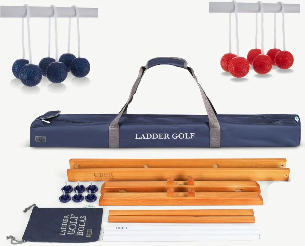 Ubergames - Leitergolfspiel - WEICHE Golfbälle - Rot/Marineblau - Hartholz - Mit Tasche