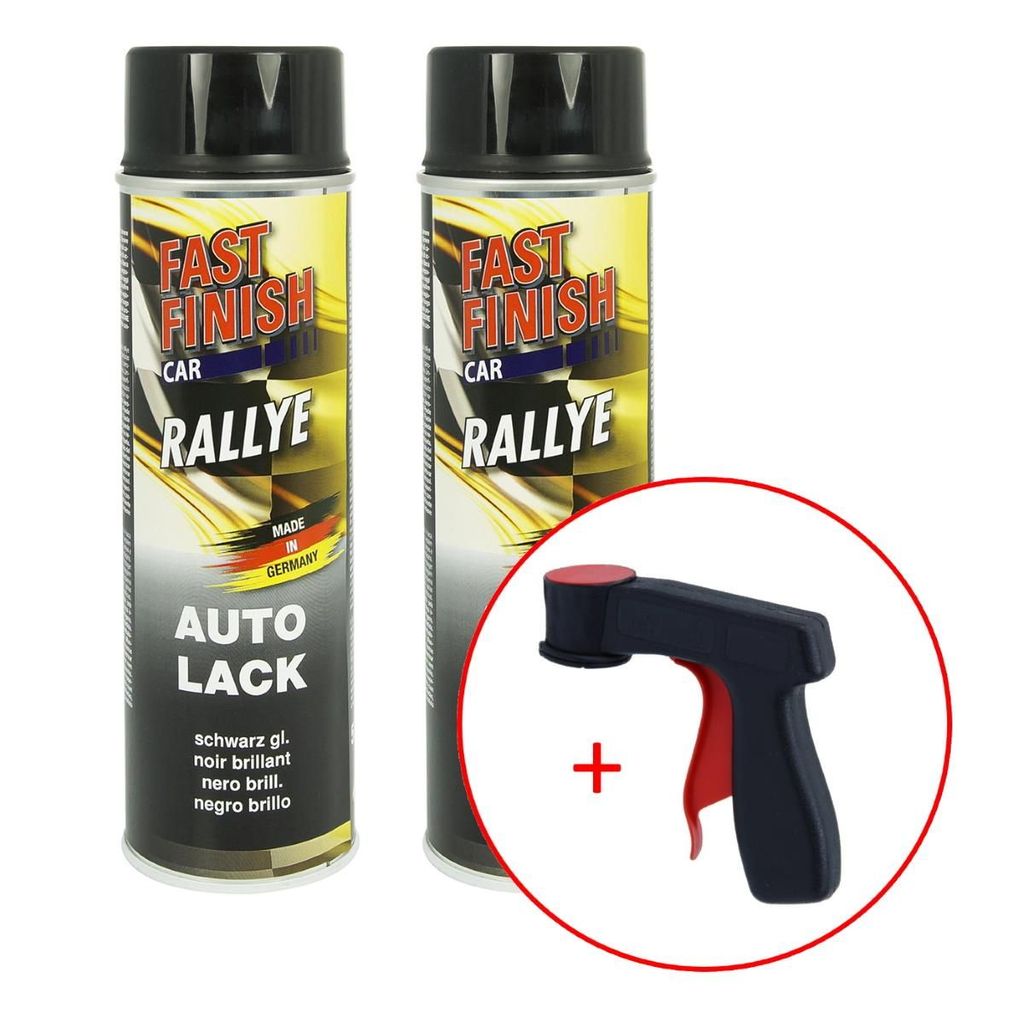 FastFinish Fast Finish Rallye Lack schwarz glänzend 2x 500 ml. + 1 Spraydosen Handgriff