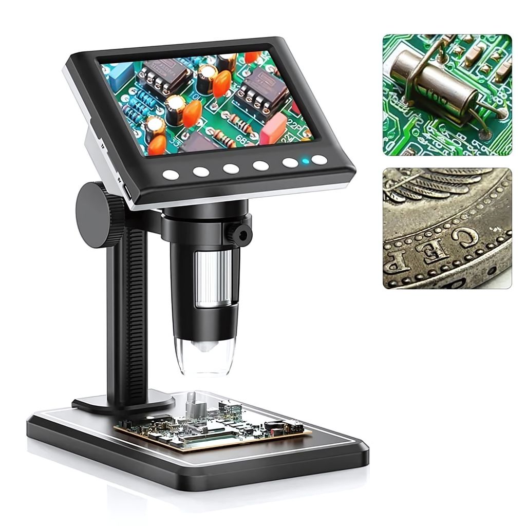 Digitales Mikroskop mit 4,3'' Display Digitalmikroskop, einstellbare Vergrößerung & Fokus, Echtzeit Anschluss an Computer