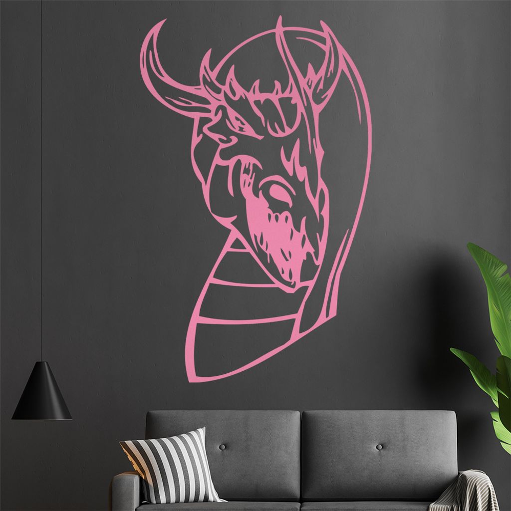 Drachen Kopf Wandtattoo in 6 Größen - Wandaufkleber Wall Sticker - Dekoration, Küche, Wohnzimmer, Schlafzimmer, Badezimmer