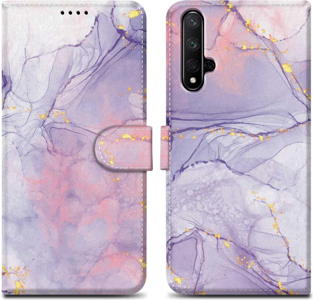 Cadorabo Schutzhülle für Honor 20 / 20S / Huawei NOVA 5T Hülle Design Lila Handyhülle Schutzhülle Etui Magnetisch Case