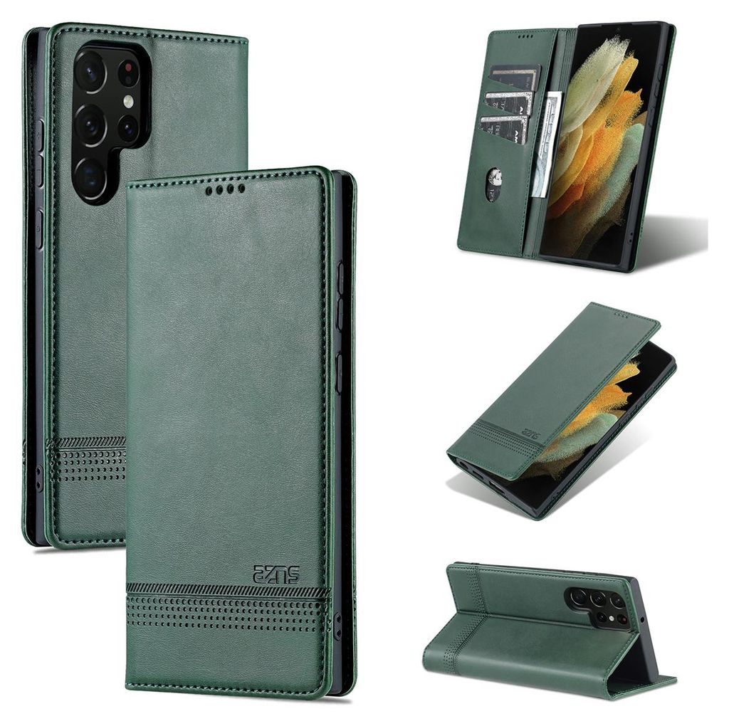 Galaxy S22 Ultra 5G Leder Hülle, Klapphüllen Brieftasche Magnetverschluss Ständer Schutzhülle für Samsung Galaxy S22 Ultra 5G Grün