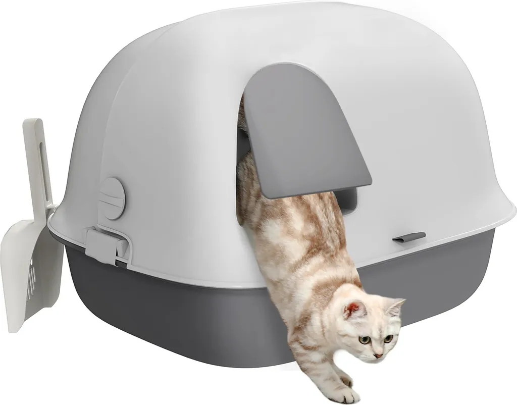 Toilette pour Chat Intérieur Maison avec Porte Battante et Design Fermé