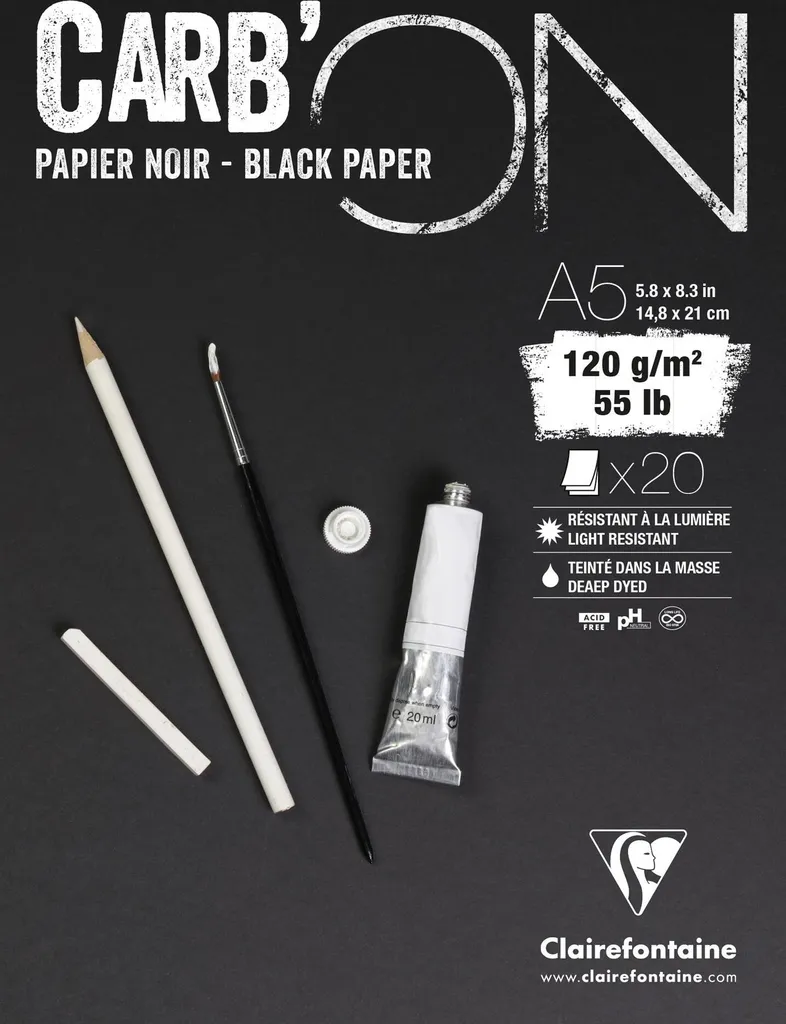 Clairefontaine Carb'On A5 120g Nero - Idea Regalo per Appassionati di Disegno