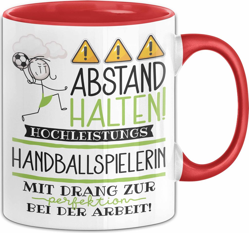 Handballspielerin Tasse Geschenk Lustig Abstand Halten Hochleistungs-Handballspielerin Mit Drang Zur Perfektion Bei Der Arbeit (Rot)