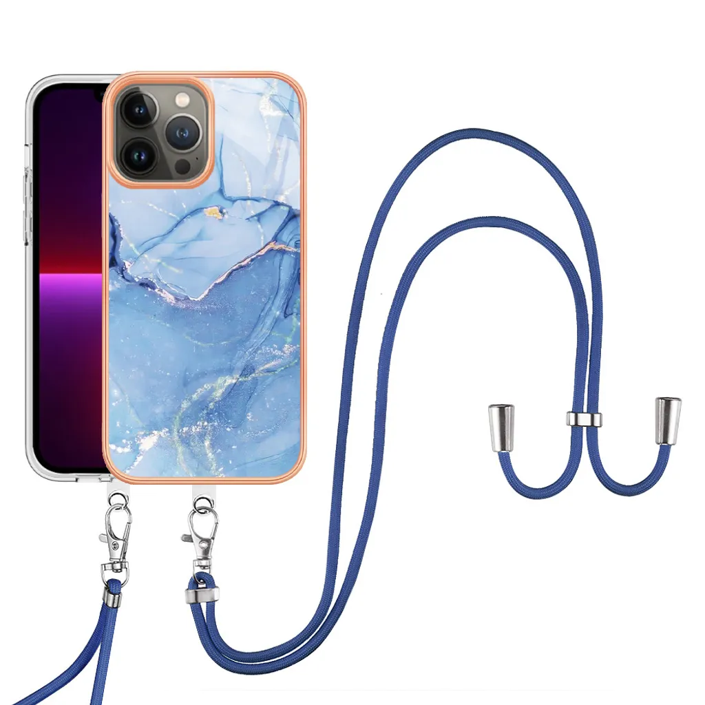 Custodia iPhone 13 Pro Max con Cordino Blu - Cover TPU Fantasia