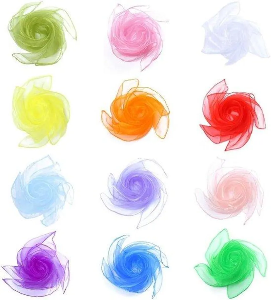 12 foulards en mousseline légère pour jonglerie et spectacles pour enfants