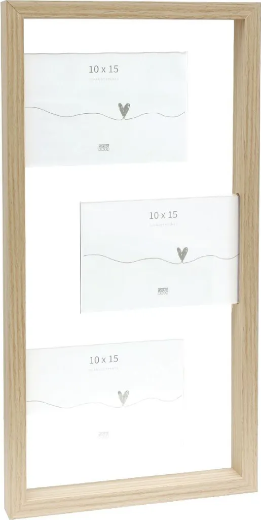 Cadre Photo en Bois Naturel 10x15 cm Triple - Design Scandinave S68UA3