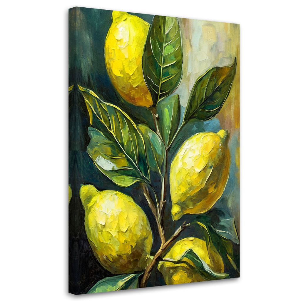 Leinwandbild Zitronen und Blätter 80x120 Feeby Grün bild für die wand bereit zum aufhängen
