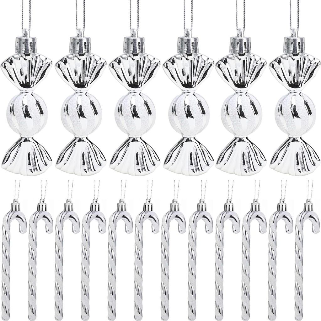 18 Stück Zuckerstangen Weihnachten Deko Weihnachtskugeln Zuckerstangen Deko Glitzer Weihnachtsbaumschmuck Weihnachtsbaum Deko, silber