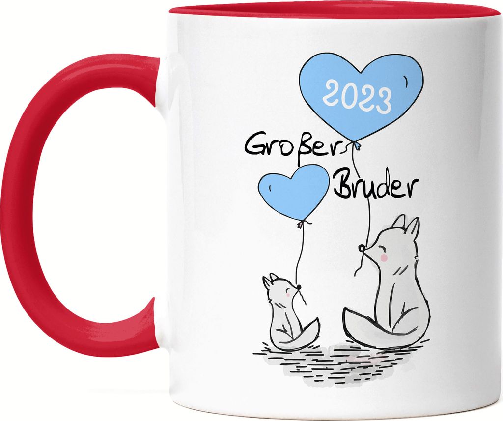 Großer Bruder 2023 Tasse Rot Ankündigung Schwangerschaft Brüder Kinder Babynews Süßes Motiv