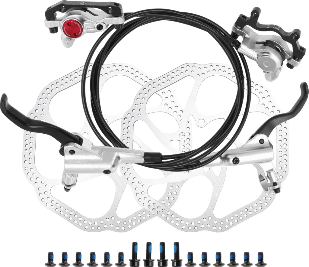 Kit Frein à Disque Vélo Argent - Leviers 850/1450mm et Disques 160mm
