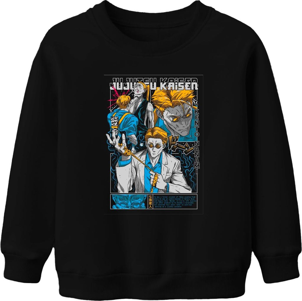 Jujutsu Kaisen Kento Nanami Anzug Brille Anime Manga Geschenk Uni Kinder Sweatshirt Pullover, Schwarz, 116